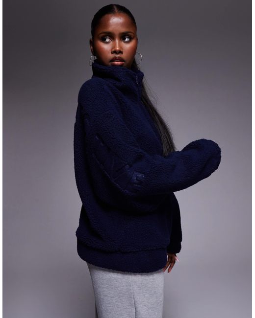 ASOS Blue Weekend Collective Borg Zip Up Fleece With Burnout Graphic