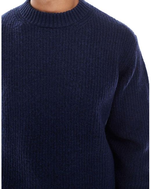 Jack & Jones Blue Oversize Thick Ribbed Jumper for men