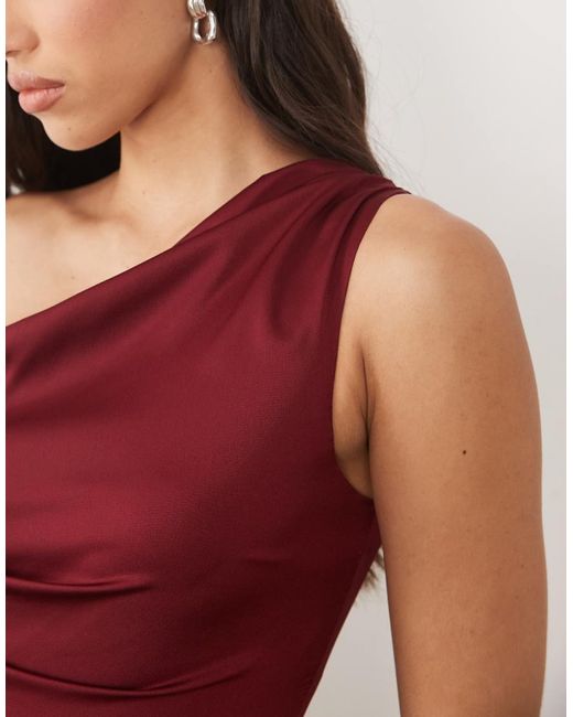 TFNC London Red Bridesmaid Satin One Shoulder Wrap Skirt Maxi Dress