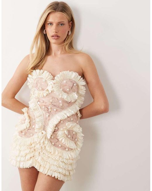 ASOS Natural Swan Embellished 3d Mini Dress