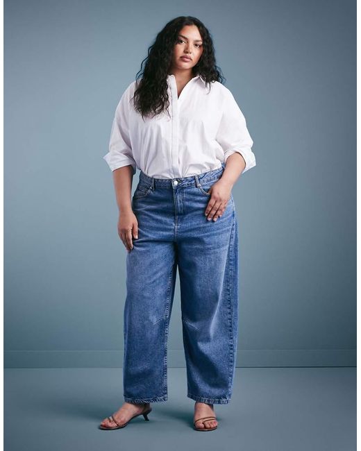 ASOS Blue Asos Design Curve Ankle Grazer Barrel Jeans With Cinch Waist