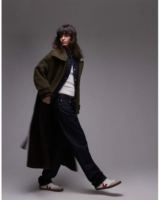 ARKET Gray Wool Maxi Belted Trench Coat With Side Splits