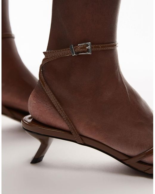 TOPSHOP Brown Isme Strappy Kitten Heel