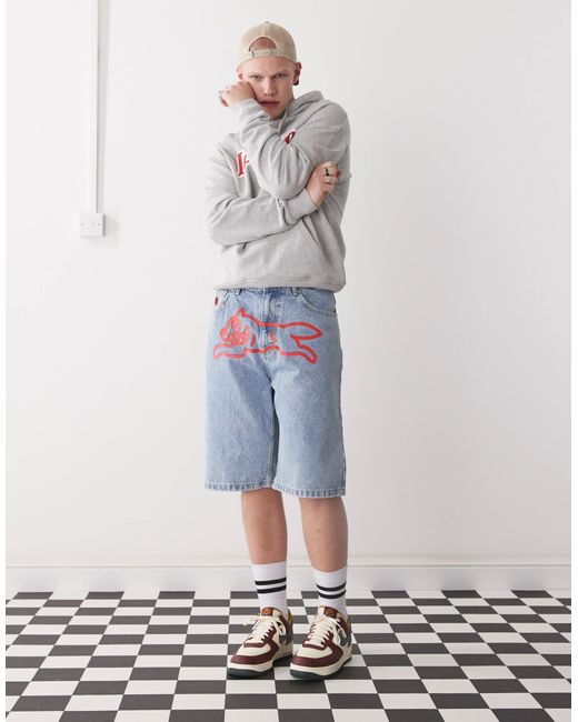 Short en jean à imprimé chien qui court - clair délavé ICECREAM pour homme en coloris White