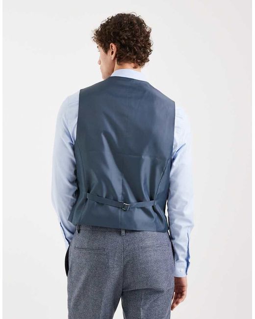 ASOS Blue Wool Mix Slim Suit Waistcoat for men