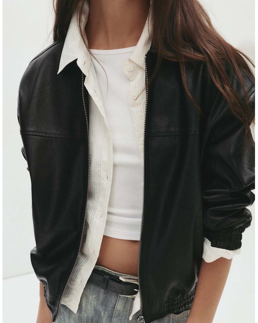 Pull&Bear Black – e bomberjacke aus kunstleder