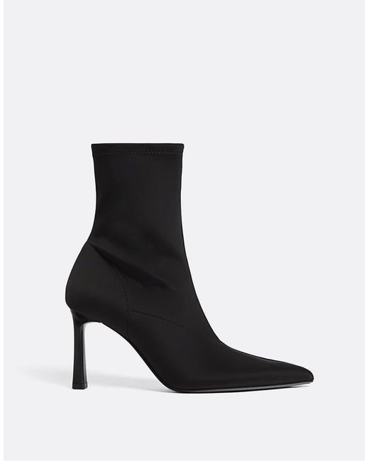 Stradivarius Black Fabric Ankle Boots With Stiletto Heel