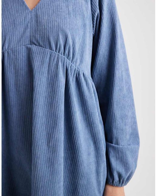 Threadbare Blue Cord Long Sleeve Mini Dress