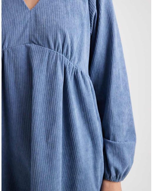 Threadbare Blue Cord Long Sleeve Mini Dress