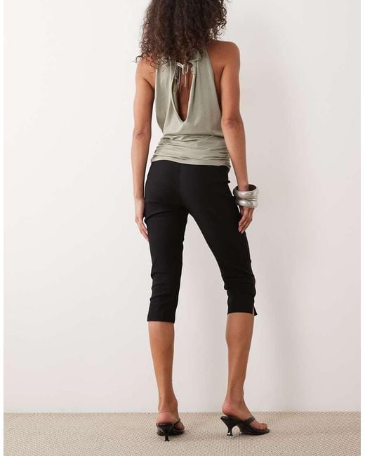 Vesper Natural Bengaline Sculpting Side Split Cropped Capri Pants