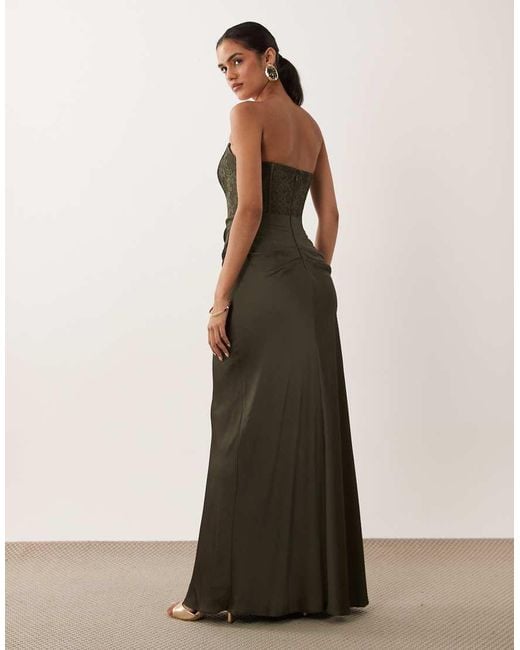 Forever New Natural Satin Lace Corset Draped Detail Maxi Dress