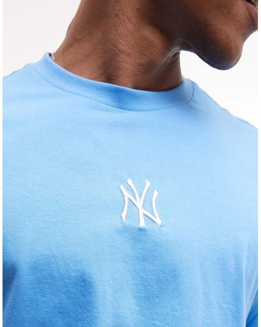 KTZ Blue Ny Yankees Midi Logo Short Sleeve Oversized T-Shirt for men