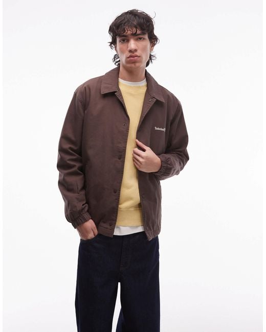Timberland – gefütterte coachjacke aus gewaschenem canvas in Brown für Herren