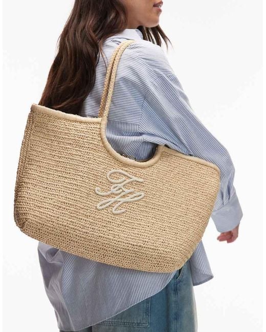 Tommy Hilfiger Blue Elevated Raffia Tote Bag