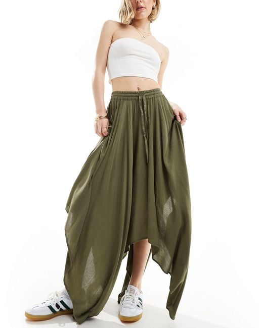 Miss Selfridge Green Cheesecloth Hanky Hem Maxi Skirt