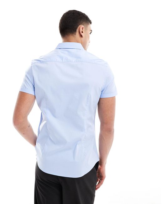 Confezione da 2 camicie slim fit elasticizzate casual bianca e blu di ASOS in White da Uomo