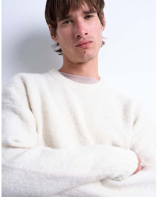 Jersey Color Crudo Con Cuello Redondo De Punto Suelto De -Neutro Topman de hombre de color Gray