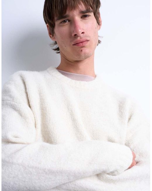 Topman White Loose Knit Crew Jumper for men