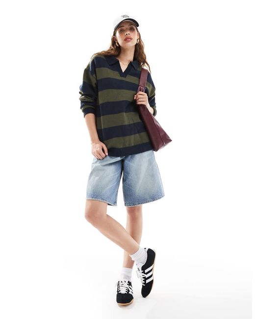 Daisy Street Black Chunky Stripe Knitted Rugby Top