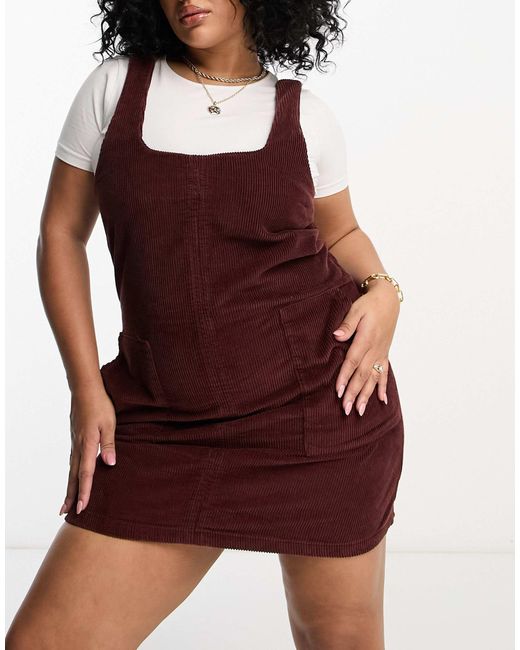 Don't Think Twice Purple Dtt Plus Dawn Cord Pinafore Dress With Zip Back
