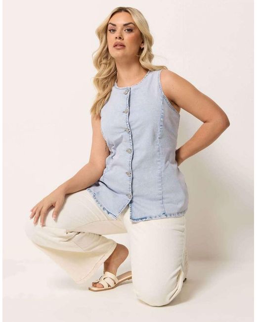 Yours Clothing Blue Denim Longline Waistcoat