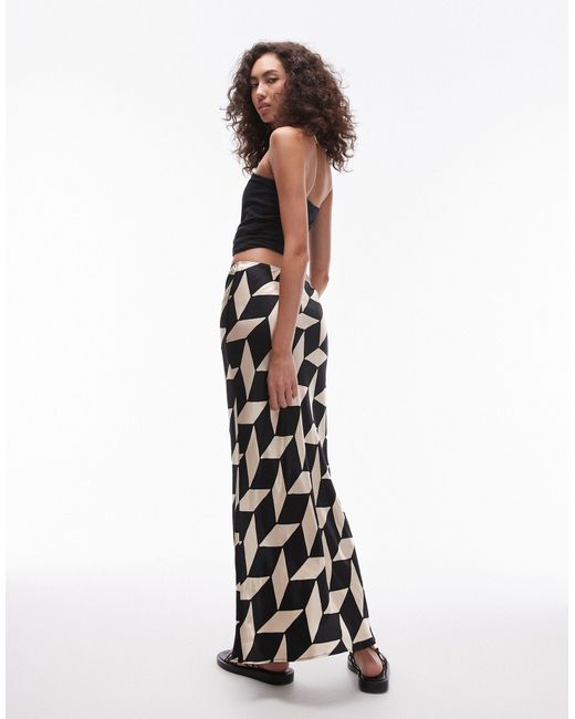 Tall - jupe longue satinée à imprimé géométrique - noir et blanc TOPSHOP en coloris Multicolor