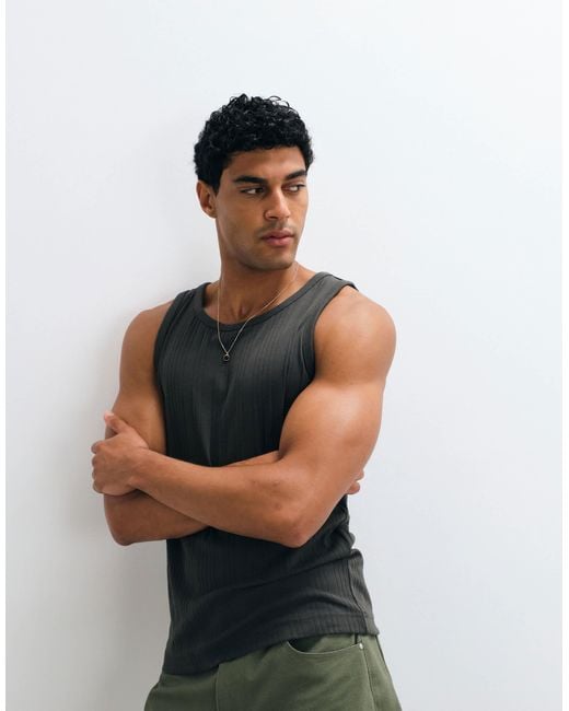 SELECTED Brown Ribbed Tank for men