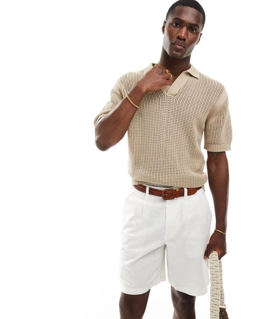 Polo en maille texturée avec col à revers - marron Pull&Bear pour homme en coloris White