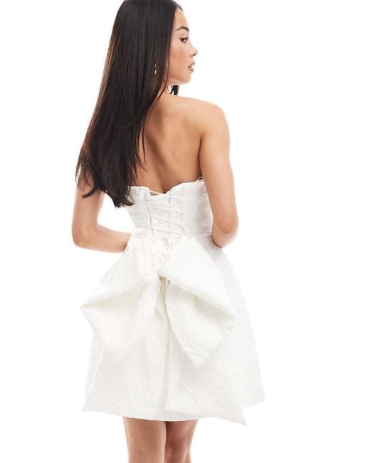 Forever New White Bridal Jacquard Lace Up Back Bow Mini Dress