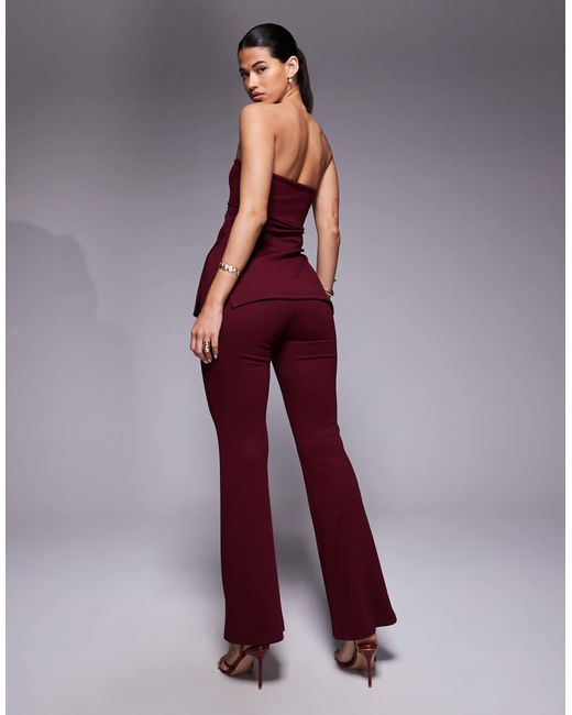Pantalon d'ensemble ajusté puis évasé en jersey - bordeaux ASOS en coloris Red