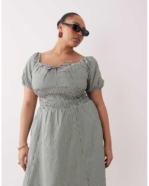 Esmee Curve Gray Puff Sleeve Tie Front Maxi Beach Dress