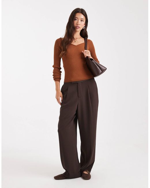 ASOS Brown Knitted Structured V Neck Top