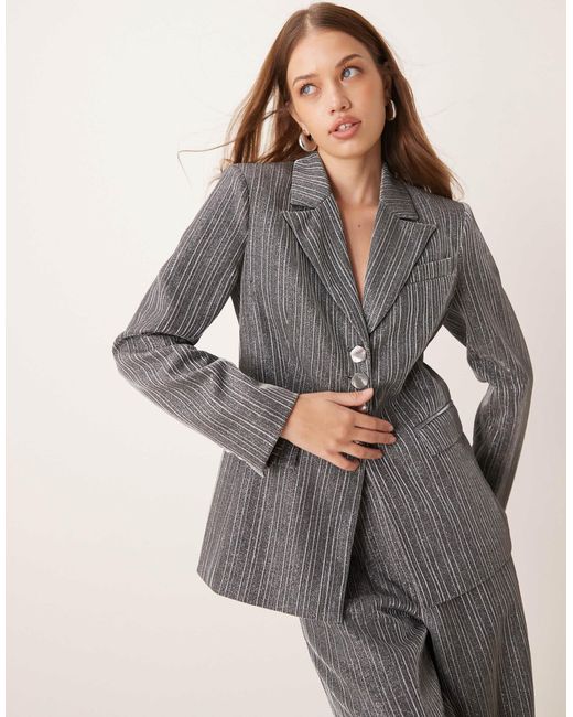 Y.A.S Gray Glitter Tailored Fitted Suit Blazer Co-ord