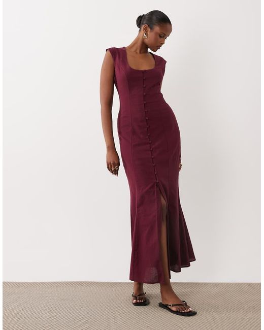 ASOS Red Square Neck Button Down Midi Sundress