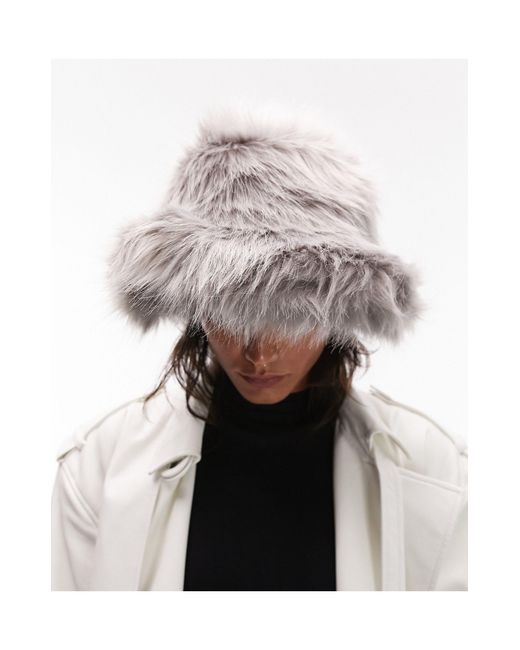 TOPSHOP Gray Bella Faux Fur Bucket Hat