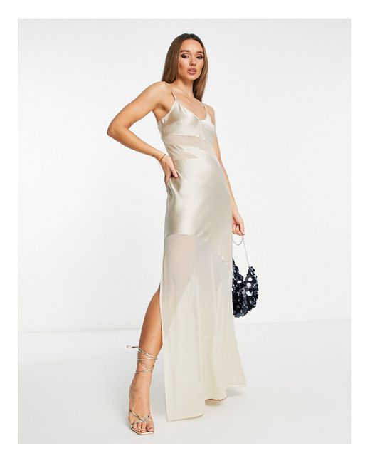 French Connection Satin Maxi Cami Dress With Panels in White Lyst