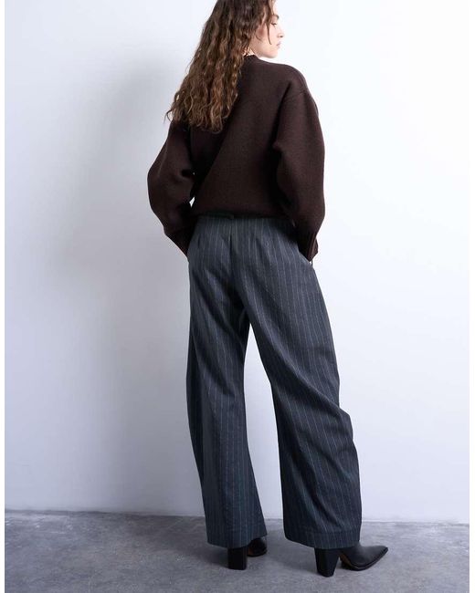 TOPSHOP Blue Tailored Stripe Barrel Leg Pants