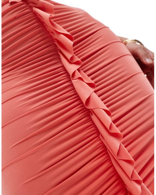 ASOS Pink Halter Cut Out Detail Ruffle Detail Maxi Dress