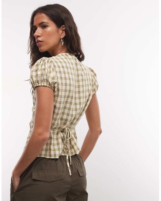 Collusion Multicolor Asymmetric Placket Shirt With Puff Sleeve