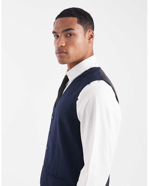Jack & Jones Blue Slim Fit Wool Blend Waistcoat for men