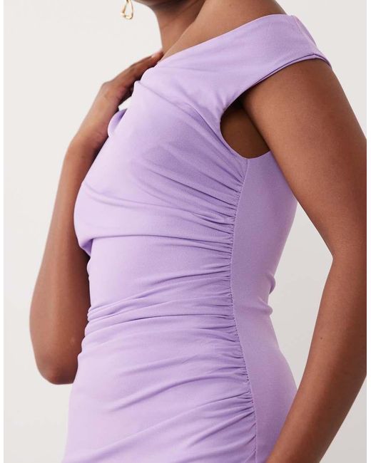 TFNC London Purple Slinky Fallen Shoulder Thigh Split Midaxi Dress