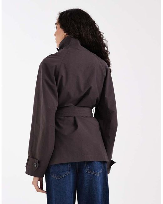 ASOS Black Asos Design Tall Funnel Neck Tie Belt Trench Coat