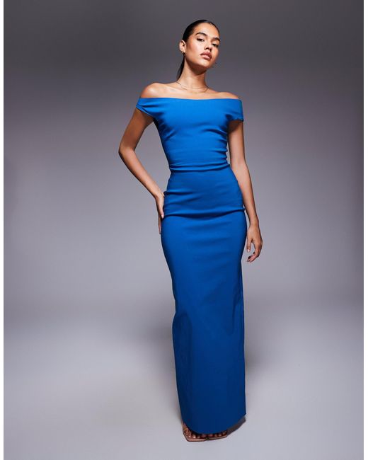 Vesper Bengaline Off Shoulder Maxi Dress in Blue | Lyst