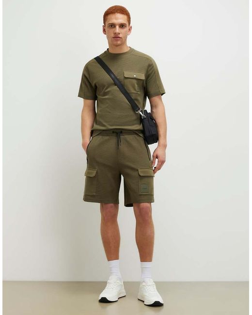 River Island Green Slim Fit Textured Pocket T-Shirt for men