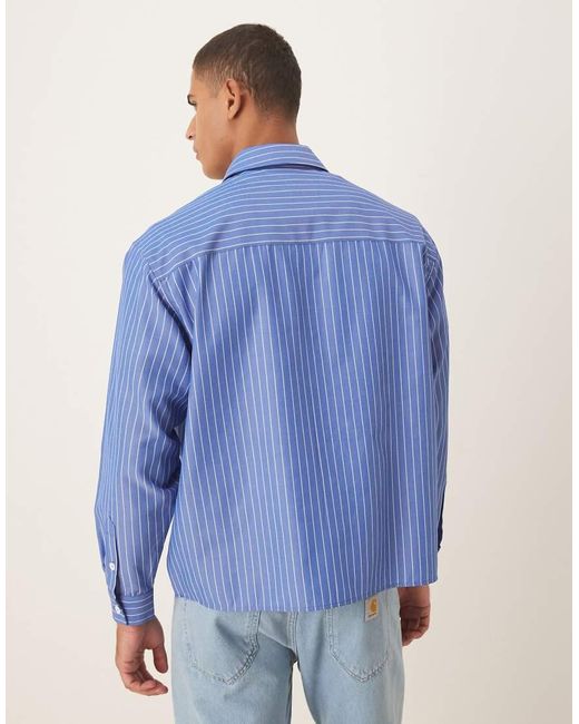 ASOS Oversized Gestreept Overhemd Van Katoenen Poplin Met Geborduurd Logo in het Blue voor heren