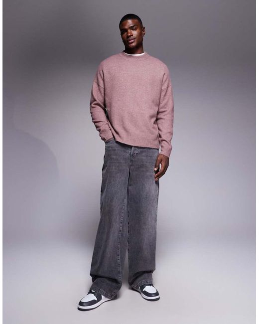 ASOS Purple Oversized Brushed Knitted Crew Neck Jumper for men