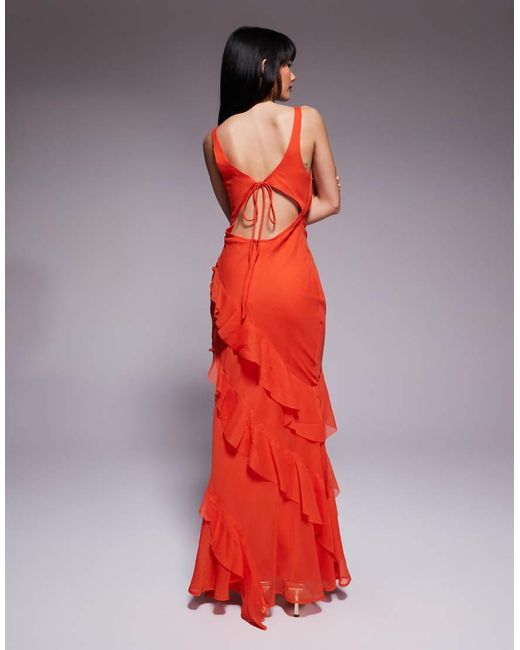 ASOS Red Asos Design Petite Scoop Neck Maxi Dress With Ruffle Skirt And Cut Out Back