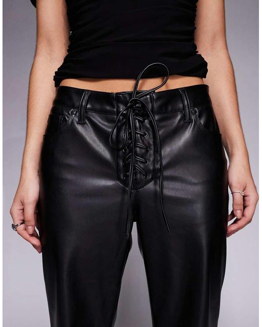 AFRM Black Leather Look Lace Up Detail Flared Trousers