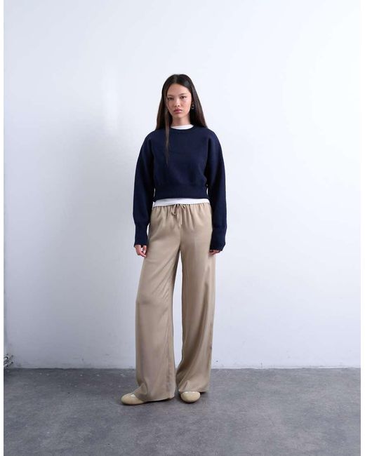 Pantalones De Pernera Ancha Con Lazada En La Cintura De Satén De -Neutro TOPSHOP de color Blue