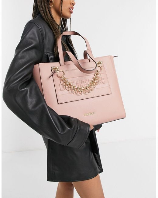 Love Moschino Pink Detachable Pocket Tote Bag With Chain